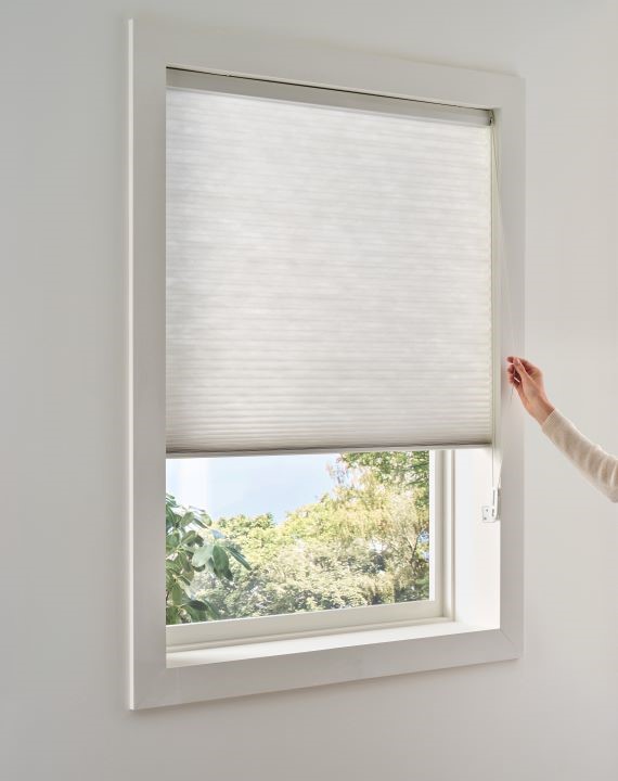 Window shades in a bright living room