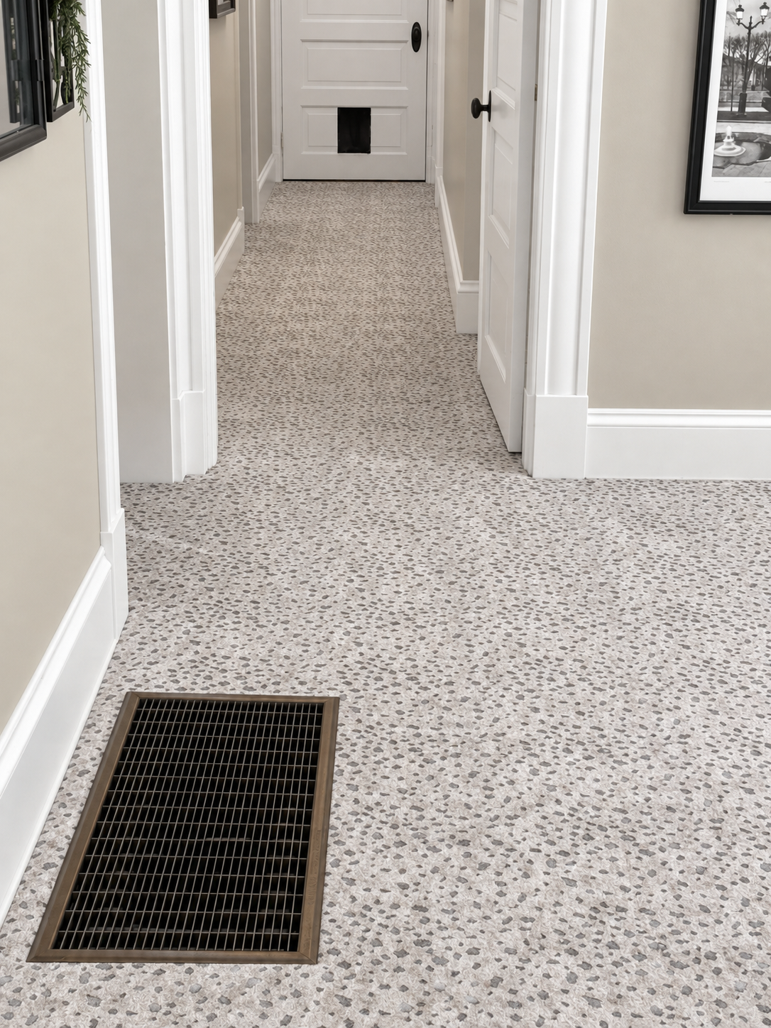 Textured carpet installed in a hallway
