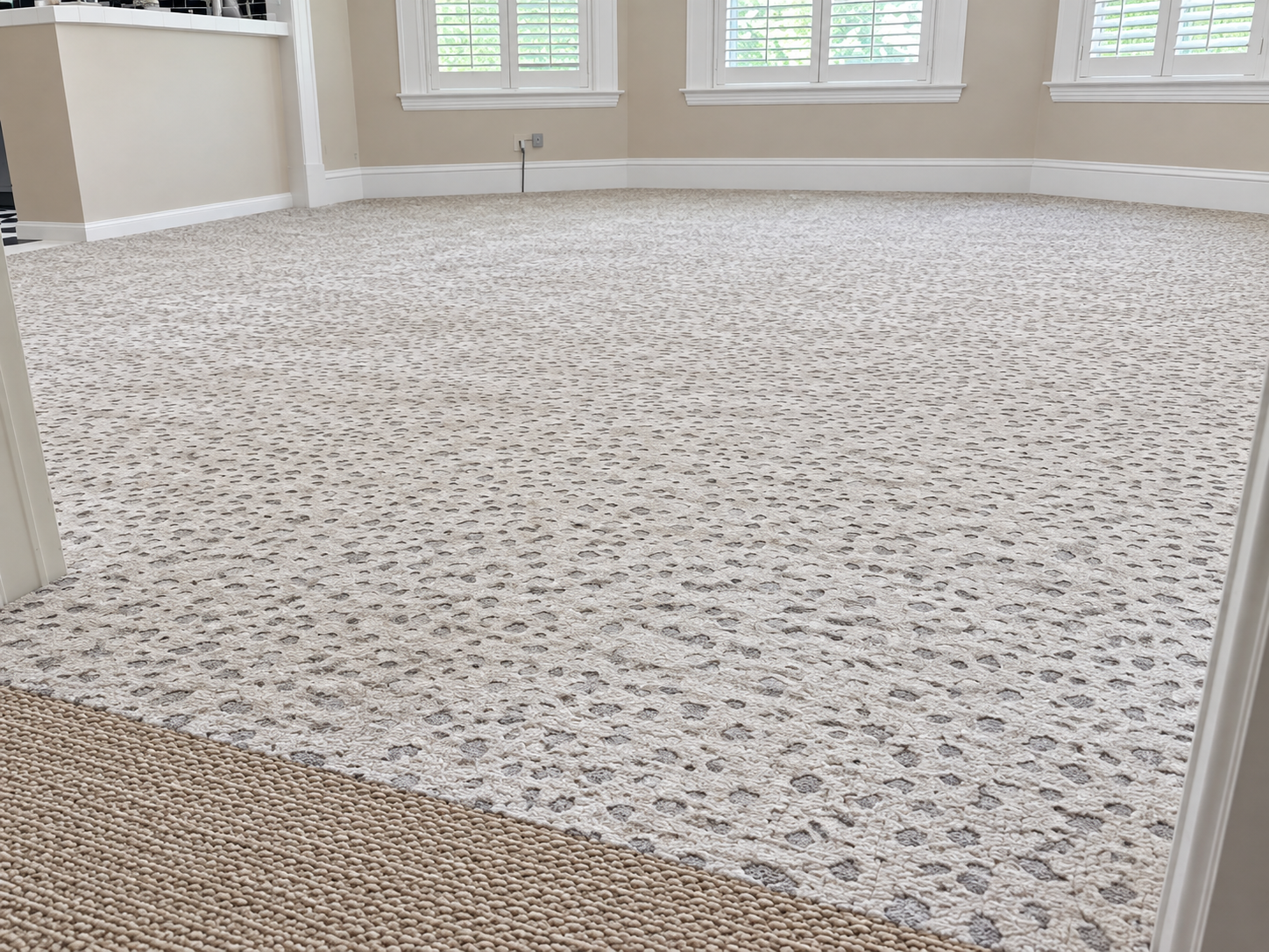 Textured carpet installed in a bright room