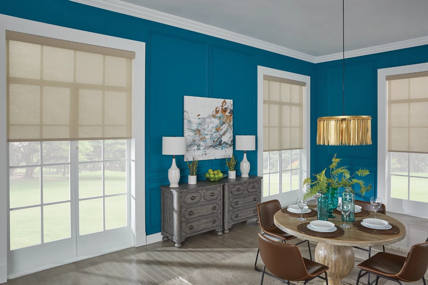 Graber roller shade with cordless lift in a dining room