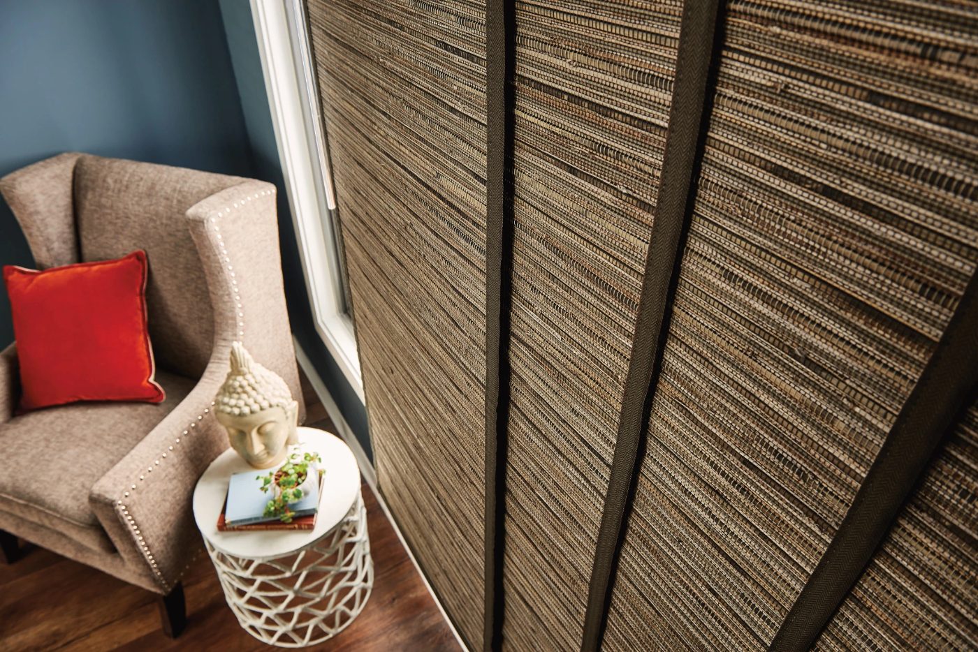 Graber natural sliding panels in a bedroom