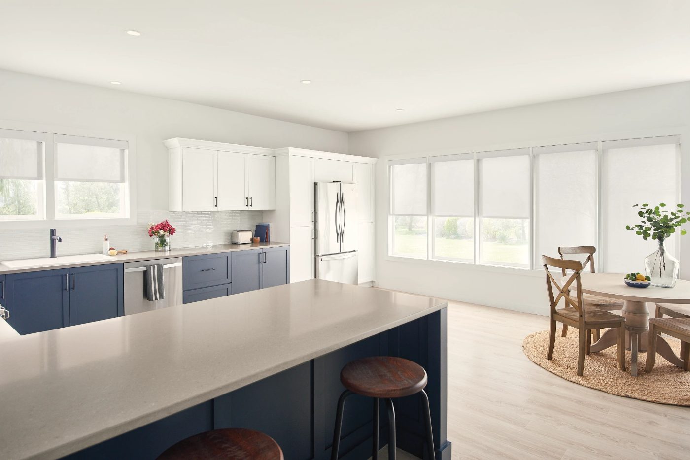 Graber solar shades with cordless lift in a kitchen