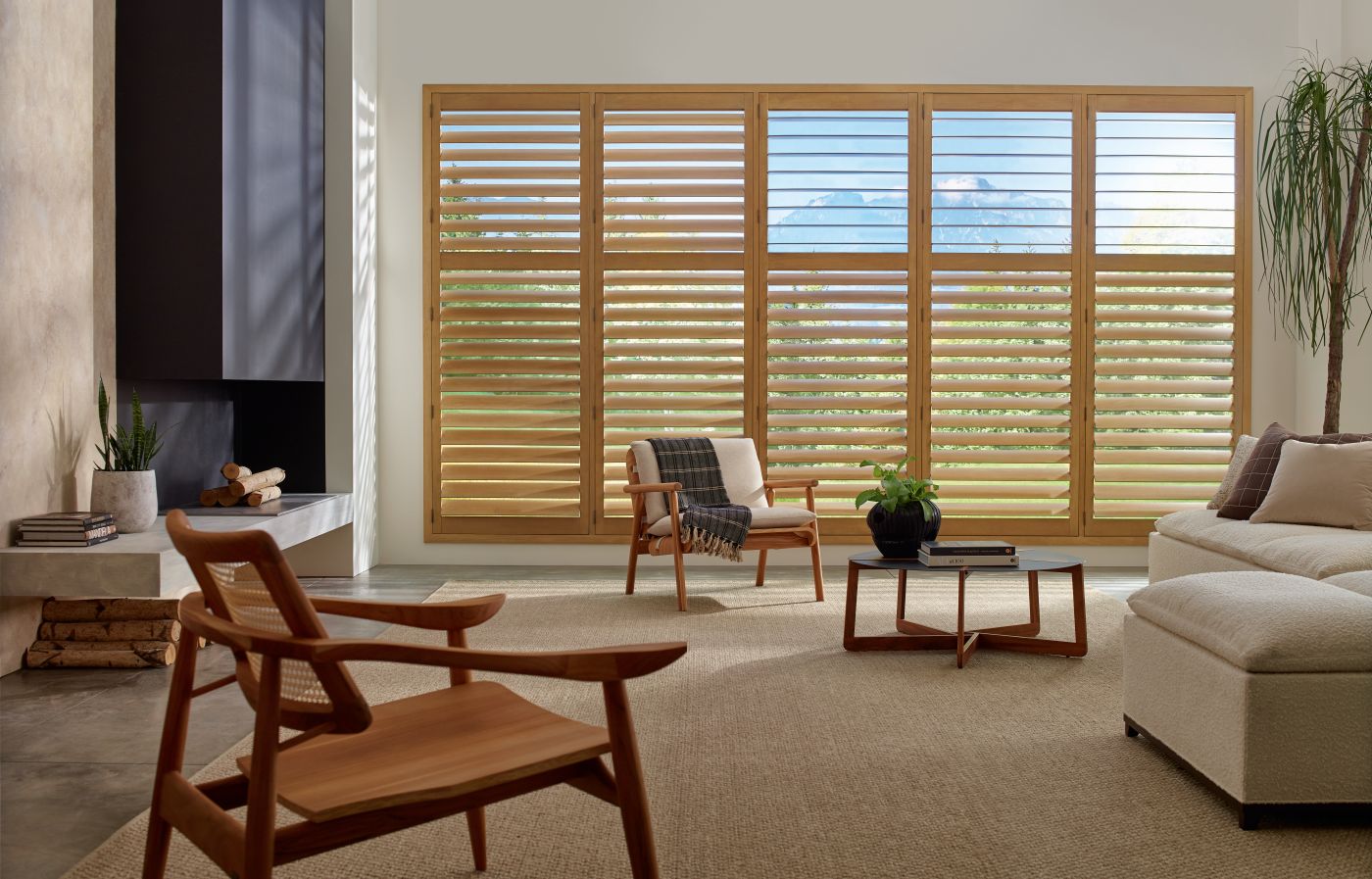 Hunter Douglas Heritance hardwood shutters in a living room
