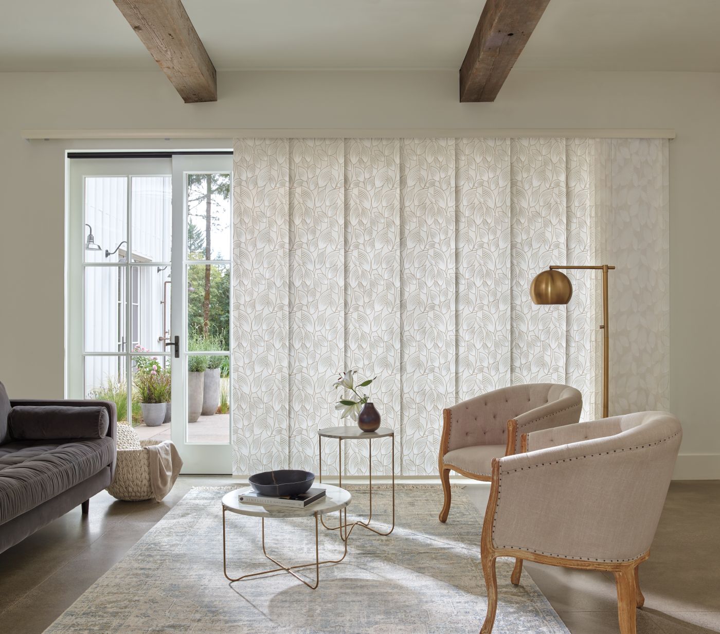 Hunter Douglas Skyline gliding window panels in a family room