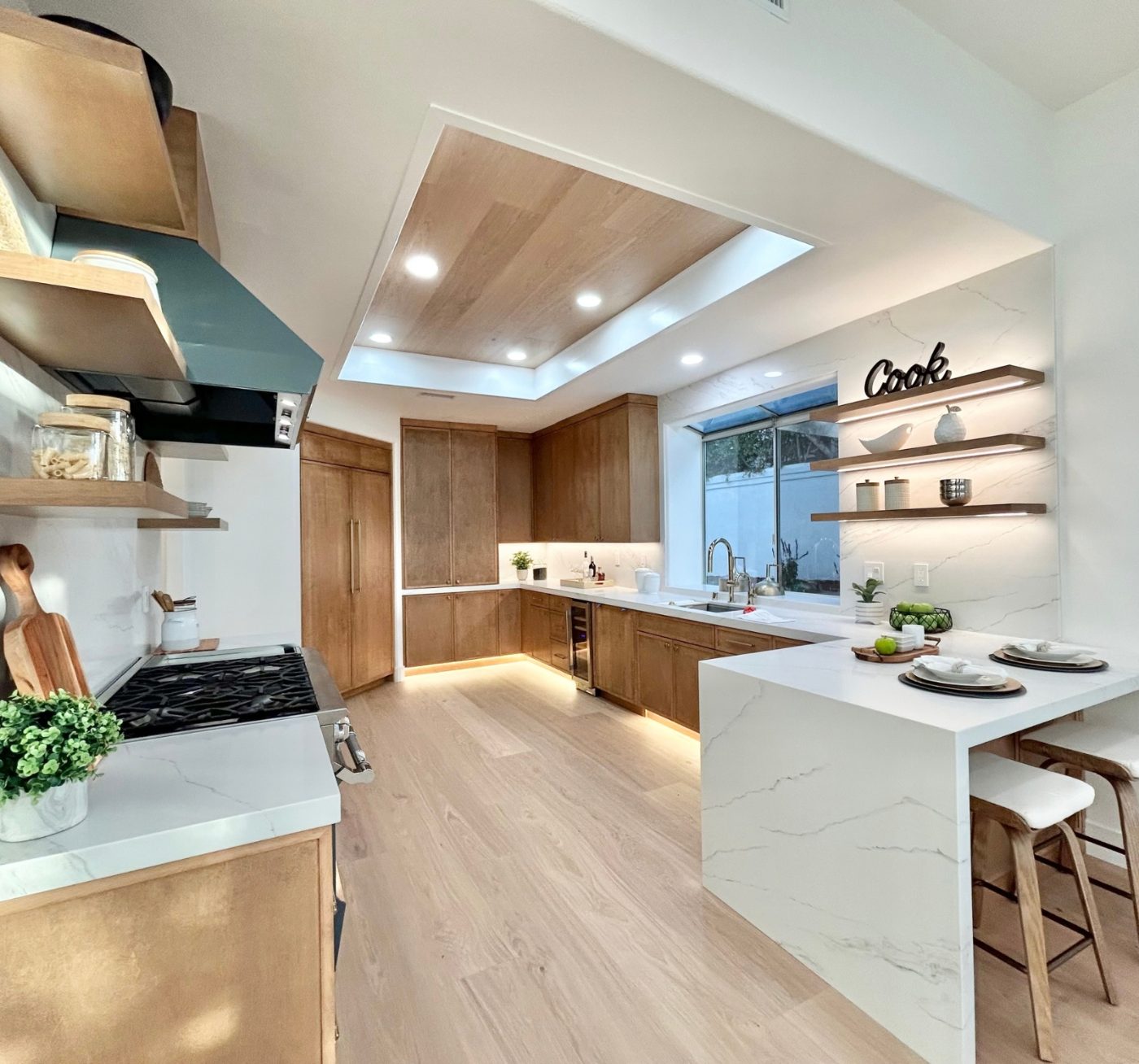Light wood-look luxury vinyl plank in a modern kitchen