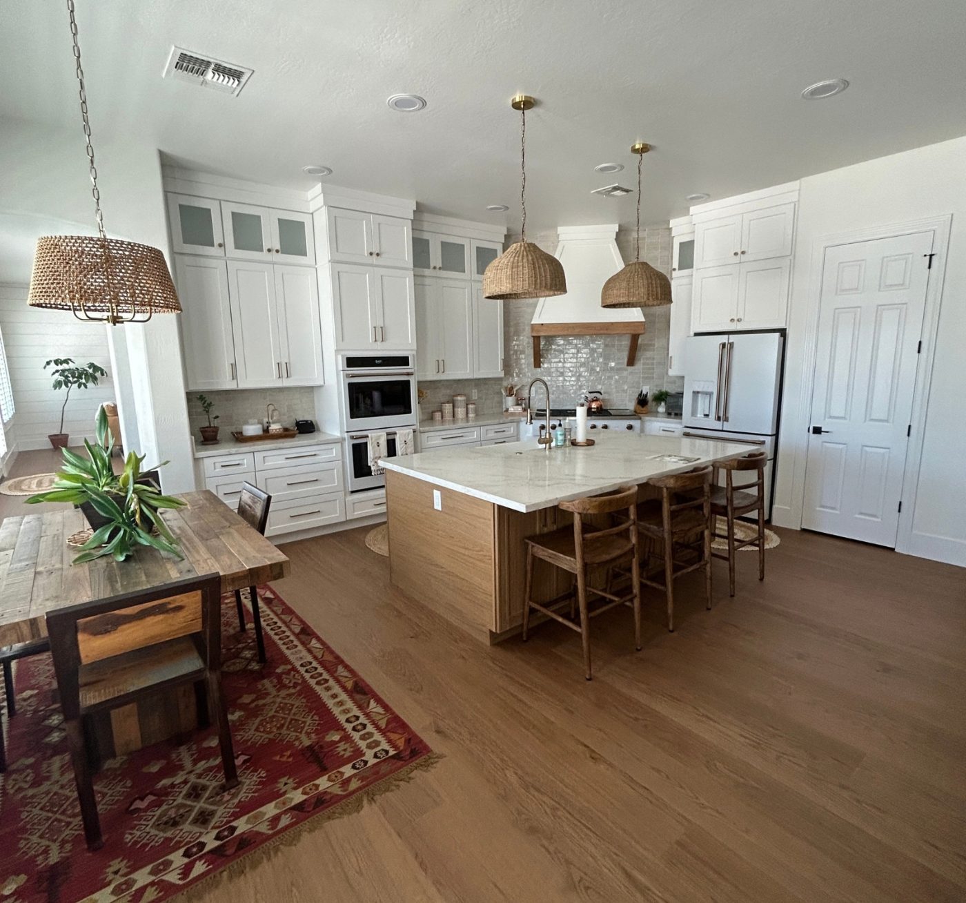 Wood-look luxury vinyl plank in a farmhouse-style kitchen